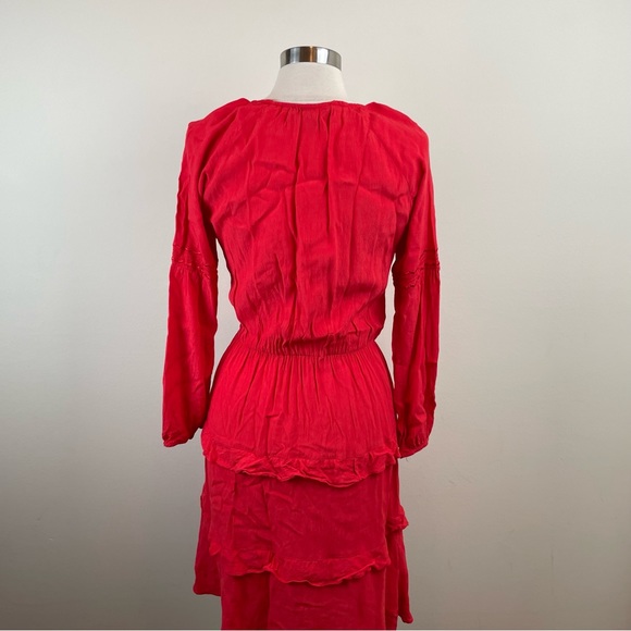 Sunday In Brooklyn Anthropologie Solid Red Ruffle Boho Dress Women Size Medium - Picture 3 of 8